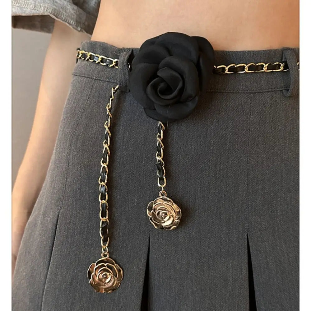1PC Camellia Waist Chain Accessories For Women Fashion Flower Chain Waist Belt Decoration Dress Chain