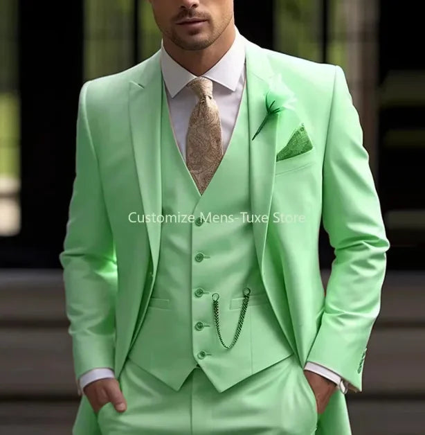 Men Business suits Tuxedos Formal 3 Piece Set Jacket Vest Pants Single Breasted Groom Groomsman Prom Wedding Party