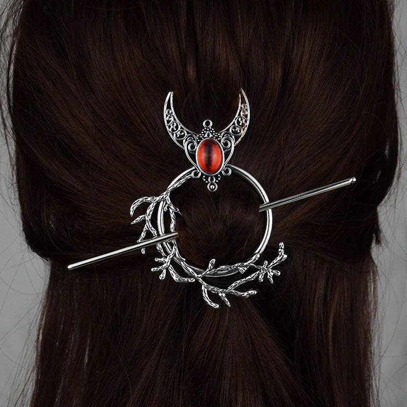 Woodland Goddess Crescent Moon Dragonfly Hair stick Fairy Moon Dragonfly Insect Hair Barrette Hairclip For women