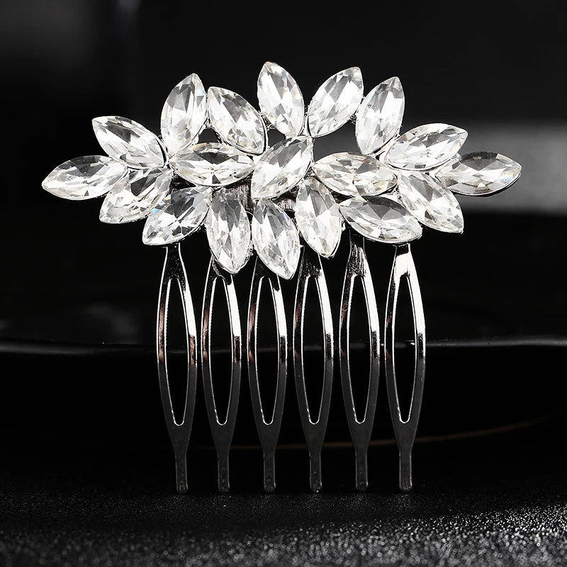 Silver Alloy Hair Comb Handmade Pearls Rhinestones Fashion Metal Headpiece Elegant Hair Jewelery Accessory For Women