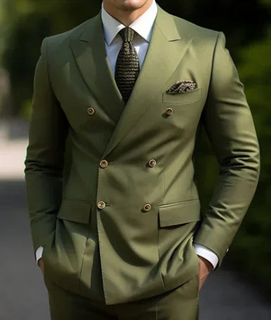 High Quality Men's Suits Double Breasted Bespoke Double Breasted Peaked Lapel Formal Blazer Slim Fit 2 Piece Jacket Pants