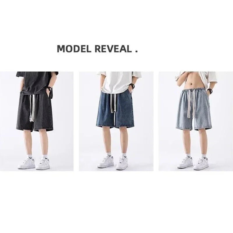 Loose Fit Denim Shorts  Summer Fashion  Casual Straight Leg Five Quarter Pants High Street Wide Leg Baggy Pants