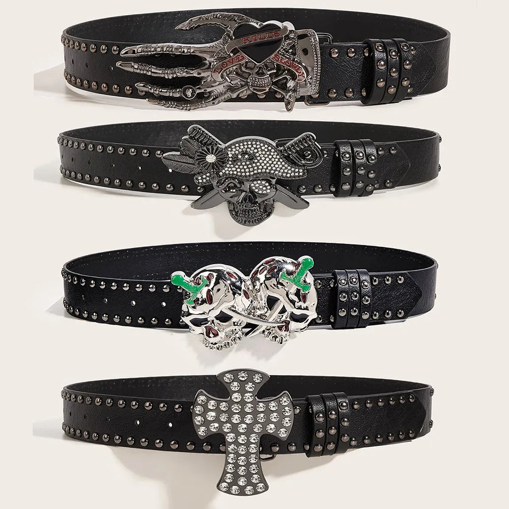 Gothic Punk Leather Belt For Women Men Metal Buckle Waist Strap Designer Luxury Decorative Waistband
