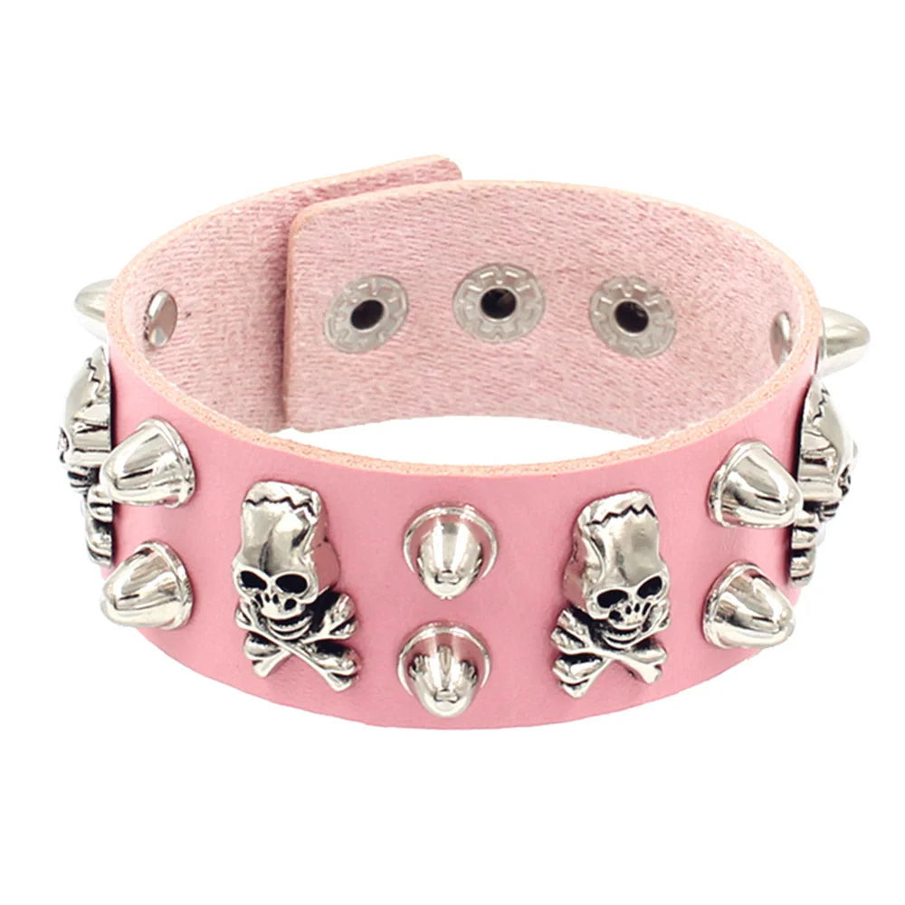 Punk Hip Hop Rock PU Leather Bracelet Unisex Trendy Chain Skull Pentagram Rivet Bracelet