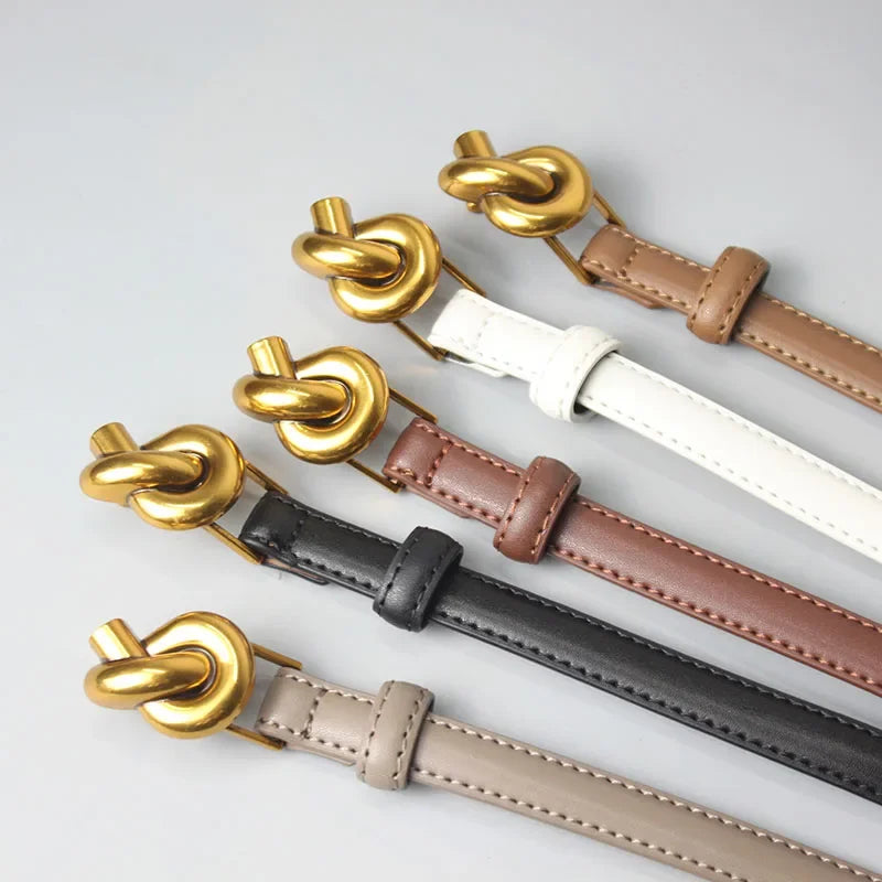 Genuine Leather Women Fashion Belt Knot Buckle Waistband Cummerbund For Dress  Jeans