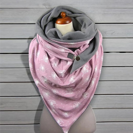Winter Women's Floral Print Thick Warm Scarf – Windproof Double-Layer Buttoned Wrap