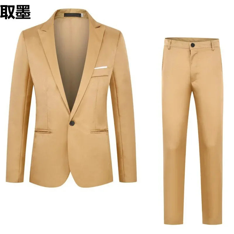 Men's Fashionable Business Casual Suit Slim Fit Western Style Clothes 2-Piece Set Wholesale Cross-Border E-commerce