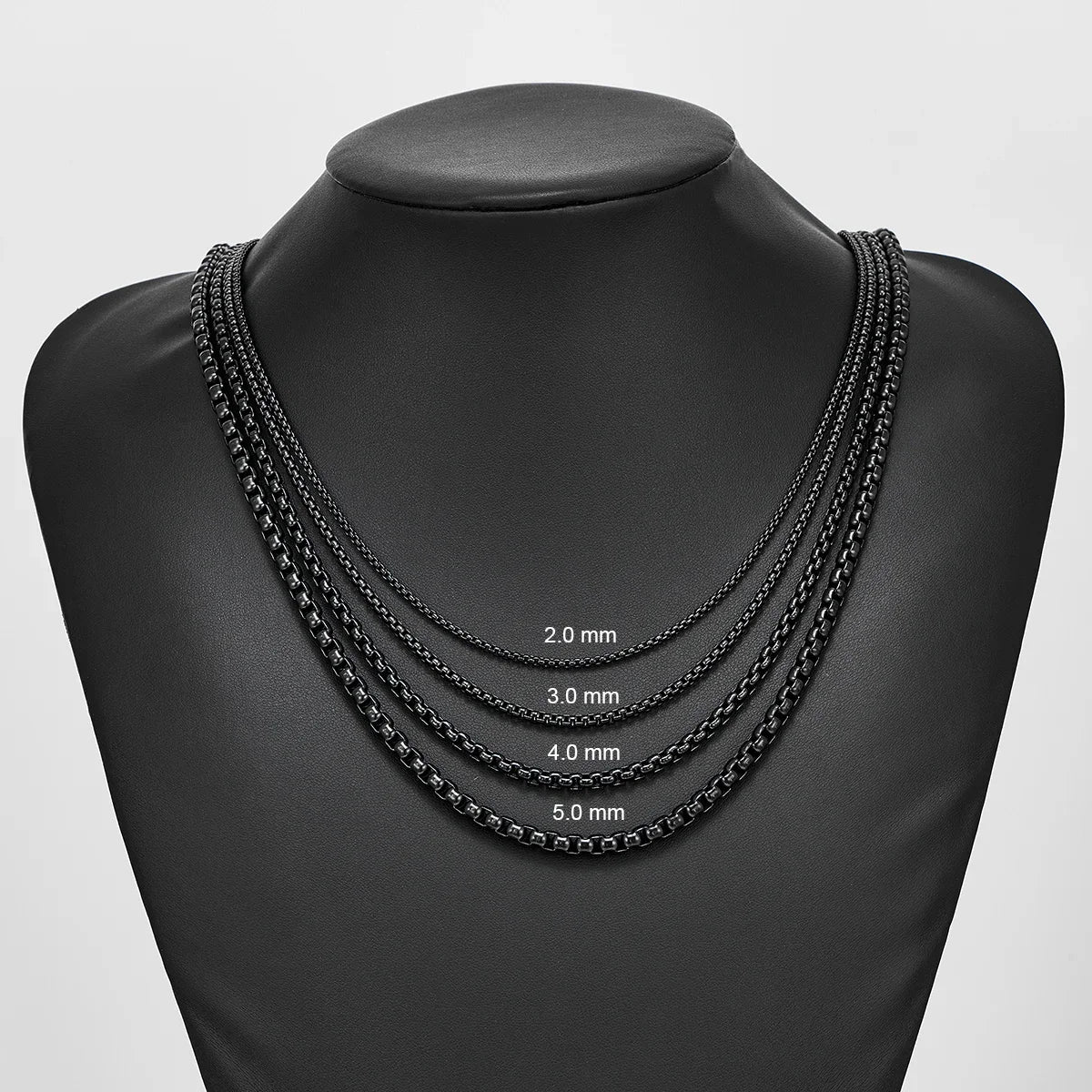 HIYEE 1 Piece 2mm/3mm/4mm/5mm Black Color Box Link Chain Classic Curb Necklace Stainless Steel Jewelry for Men Women