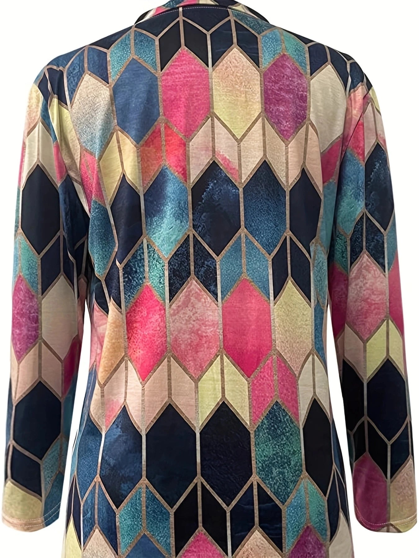 Elegant Women's Polo Zipper Top - Geometric Design, Stretch & Durable, Versatile Casual Office Wear