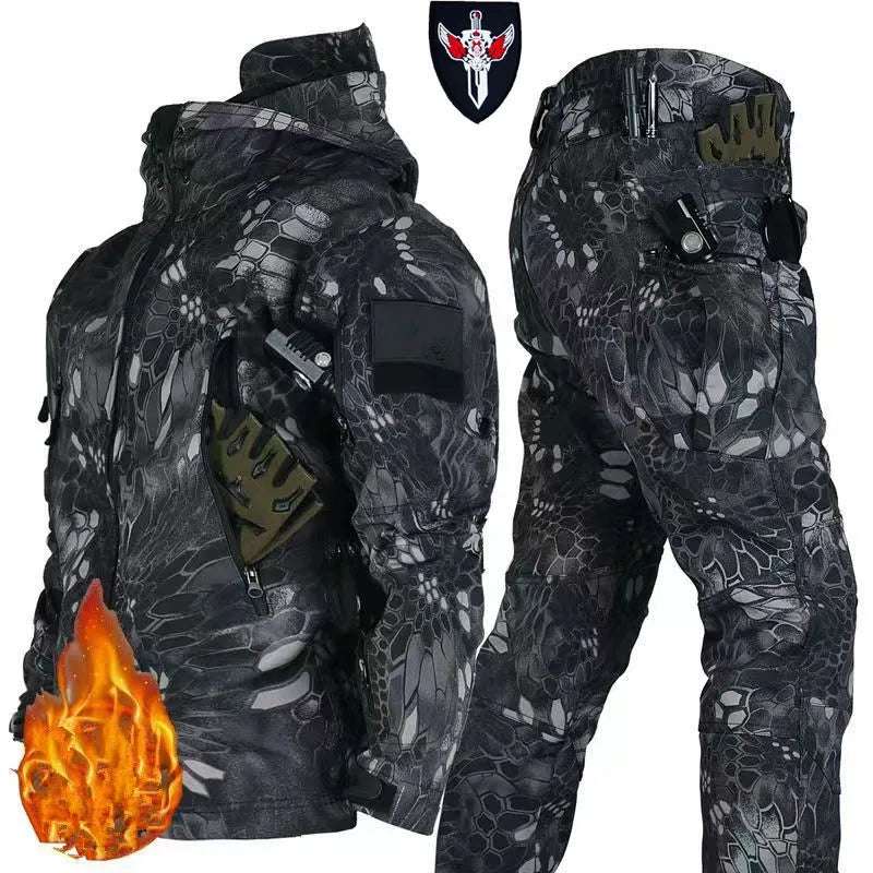 Shark Skin Soft Shell Autumn and Winter Plush Thickened Mountaineering Tactics Training Breathable Windproof Charge Suit