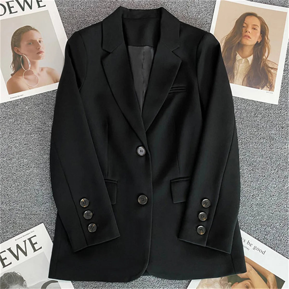 Women Jacket Small Suit Top Brown Suit Coat Loose Straight Temperament Slim Blazer for Women Chic
