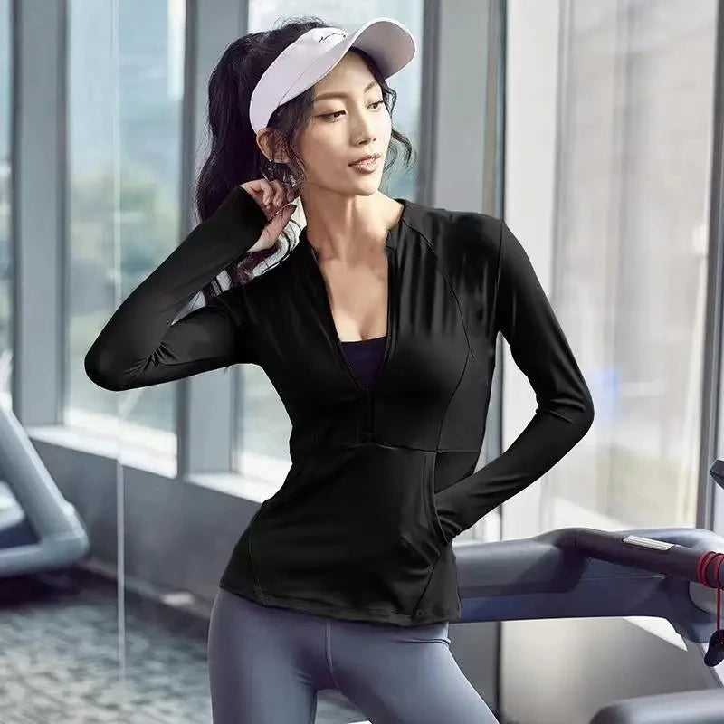 Sport Jacket Zipper Yoga Coat Clothes Quick Dry Fitness Jacket Thumb Hole Sportwear Gym Workout Top