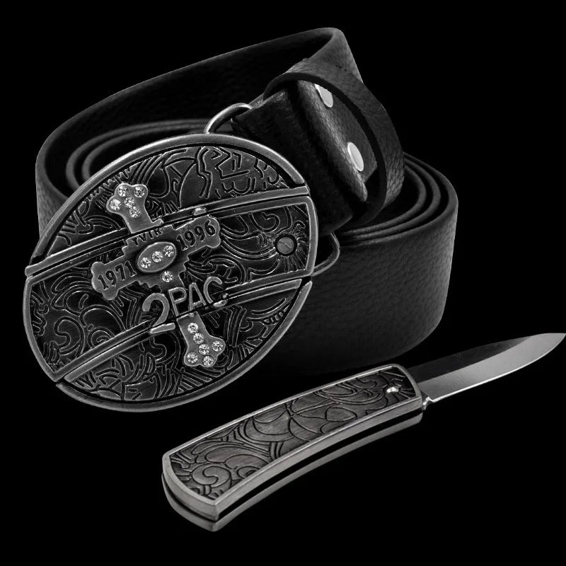 Adult Carved Invisible Knife Buckle Waist Belt Adjustable Personality Genuine Waist Belt