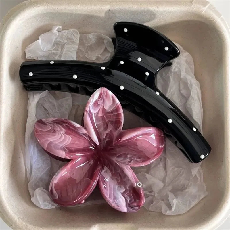2Pcs/set Vintage Blue Polka Dot Red Bow Hair Clip Shark Claw Clamp Hairpin Barrette Accessory For Women
