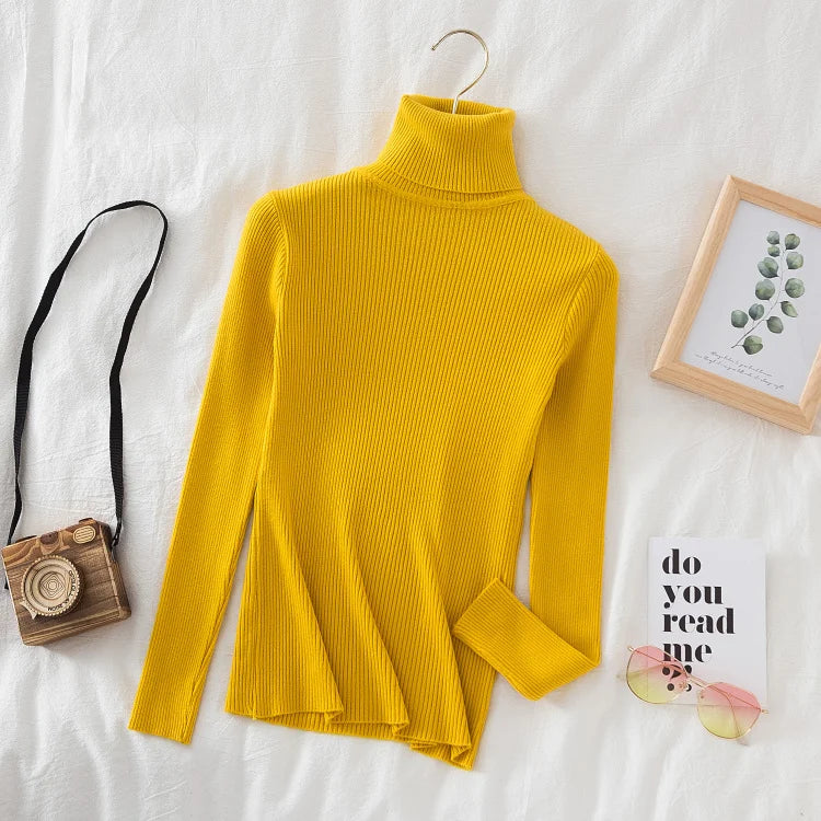 Women's Turtleneck Sweater Knitted Soft Pullovers cashmere Jumpers Basic Solid Soft Sweaters Women Autumn Winter Casual Top