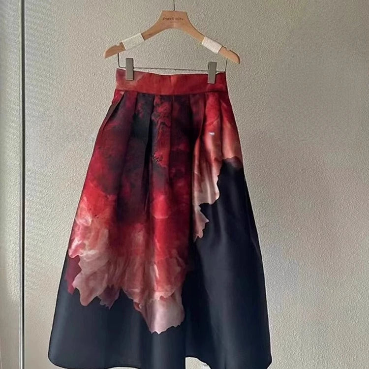 Vintage Skirt Big Swing Jupe High Waist A-line Pleated Long Skirts