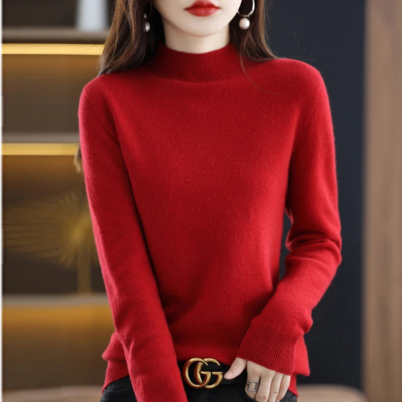 100% Pure Wool Half Turtleneck Pullover In Cashmere Sweater Women's Casual Knit Top Women's Coat