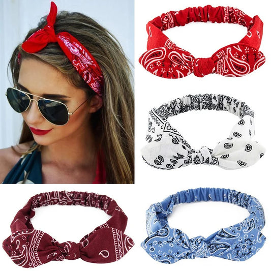 Boho Women Soft Solid Print Headbands Vintage Cross Knot Elastic Hairbands Turban Bandanas Hair Bands Hair Accessories