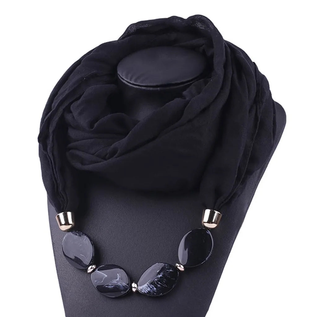 Elegant Women Necklace Scarf with Ethnic Style Pendant Soft Cotton Linen Design for Versatile Fashion Accessory