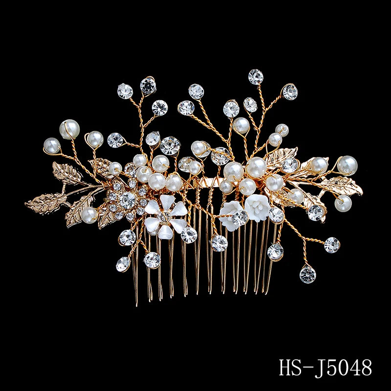 Golden Luxury Pearl Hair Comb Classic Jewelry Crystal Side Bangs Hair Clip For Women Elegant Headpieces