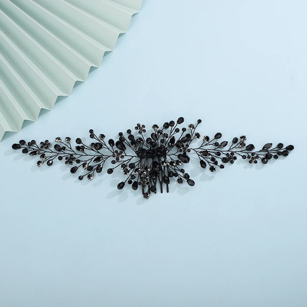 Vintage Rose Gold Silver Gold Black Hair Accessories Headwear Shiny Crystal Hair Comb Elegant