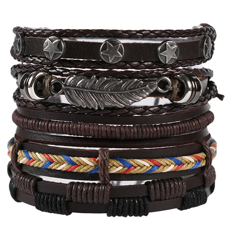 1 Fashion Bracelet Viking Bracelet For Men Hand Bracelets Woven Skull Hand Jewelry Adjustable Leather Set Bracelet