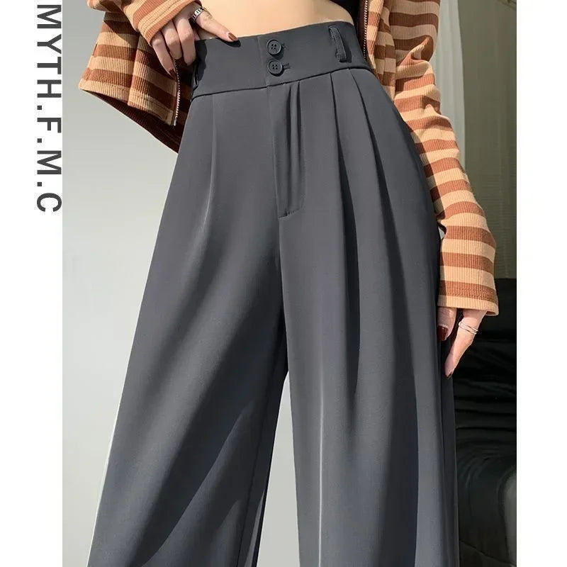 Elegant Wide Leg Pants Women's High Waist  Baggy Pants Office Ladies Fashion Loose Suit Trousers Streetwear