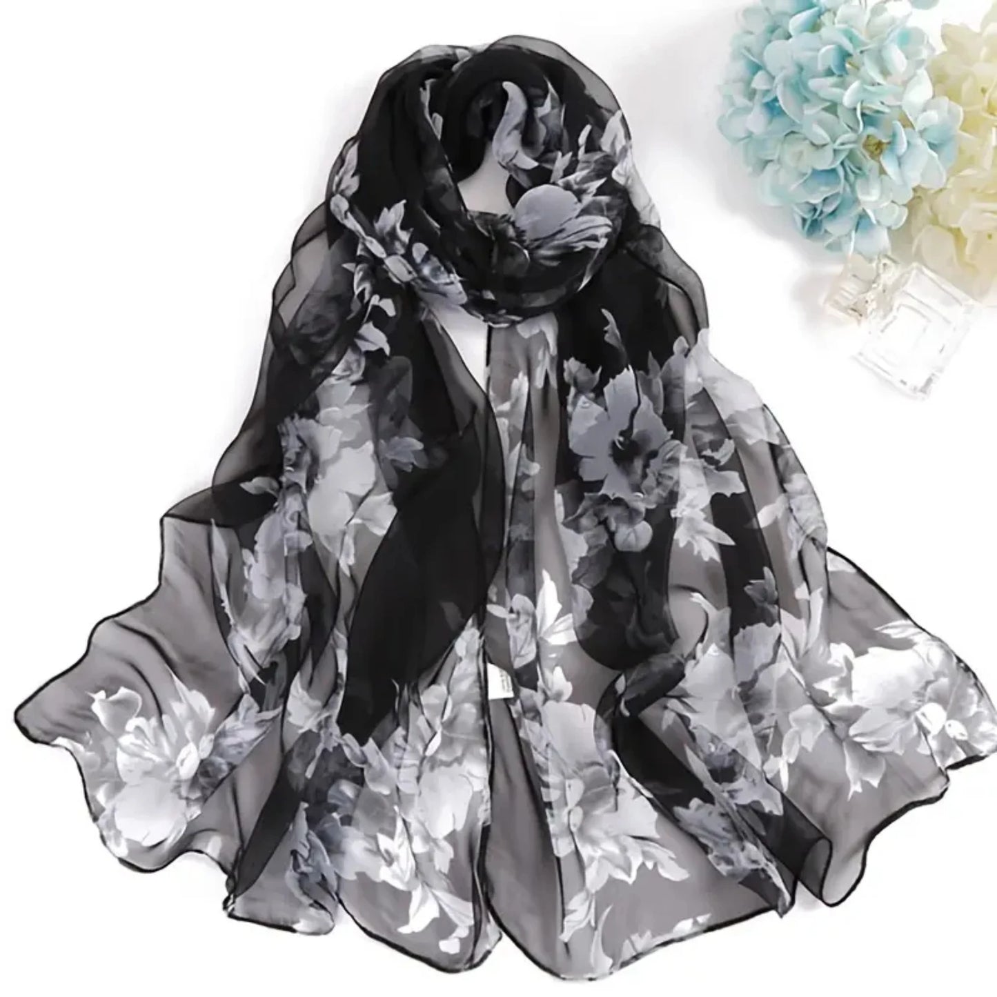 Elegant Peach Blossom Floral Lightweight Women's Shawl Scarf