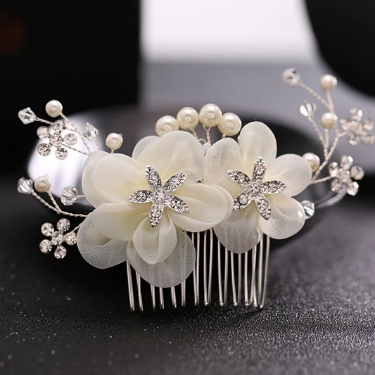 Hair Comb Flower Hair Ornaments Hair Comb Pearl Rhinestone Headpiece For Women Girls Headdress Floral Jewelry