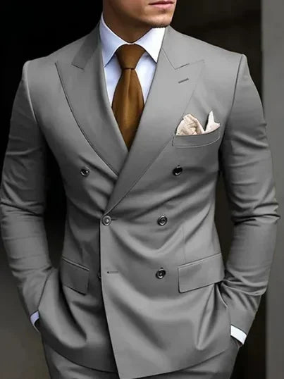 High Quality Men's Suits Double Breasted Bespoke Double Breasted Peaked Lapel Formal Blazer Slim Fit 2 Piece Jacket Pants