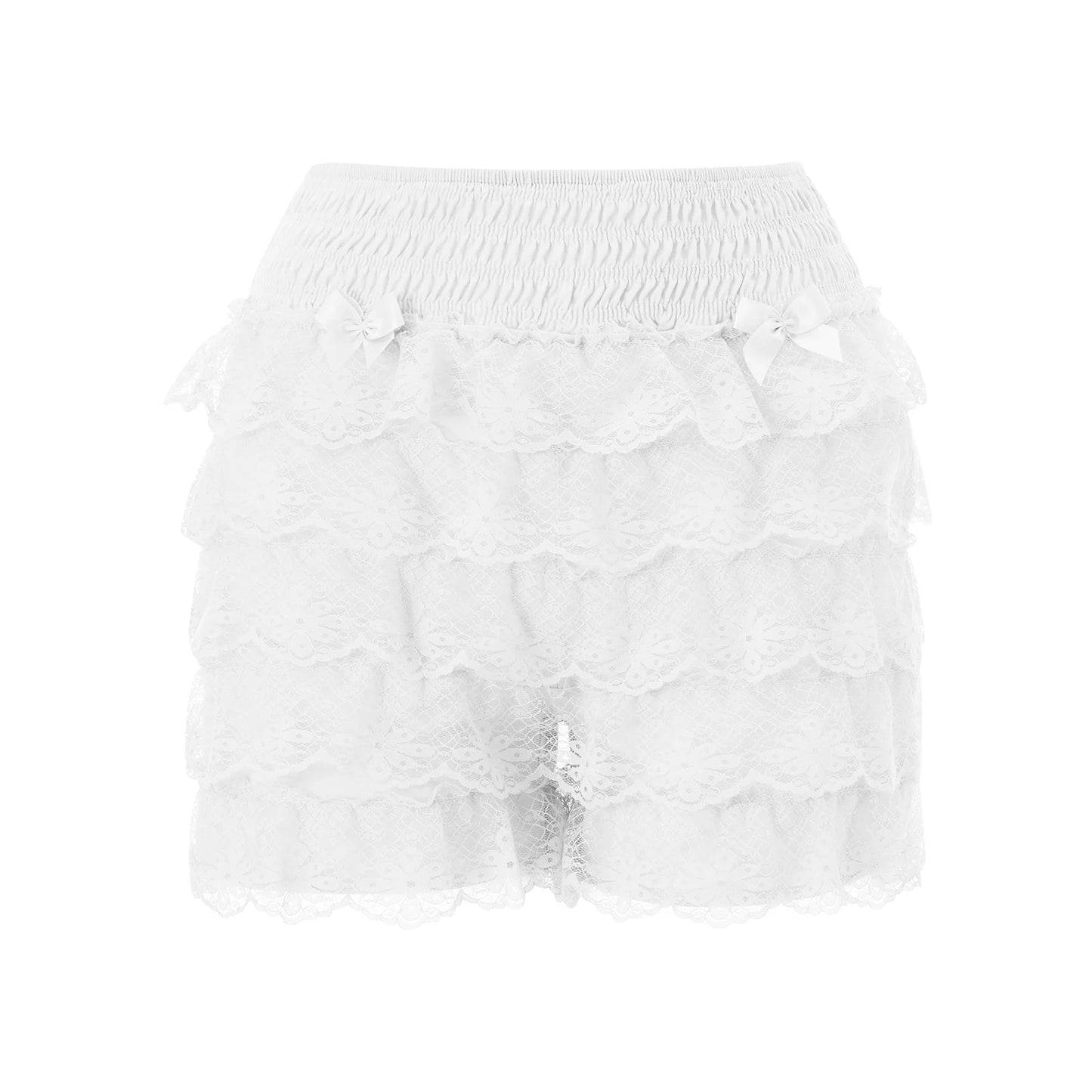 Lace Lingerie Shorts with Elastic Waistband and Tiered Ruffled Design for Bodycon Fit and Style