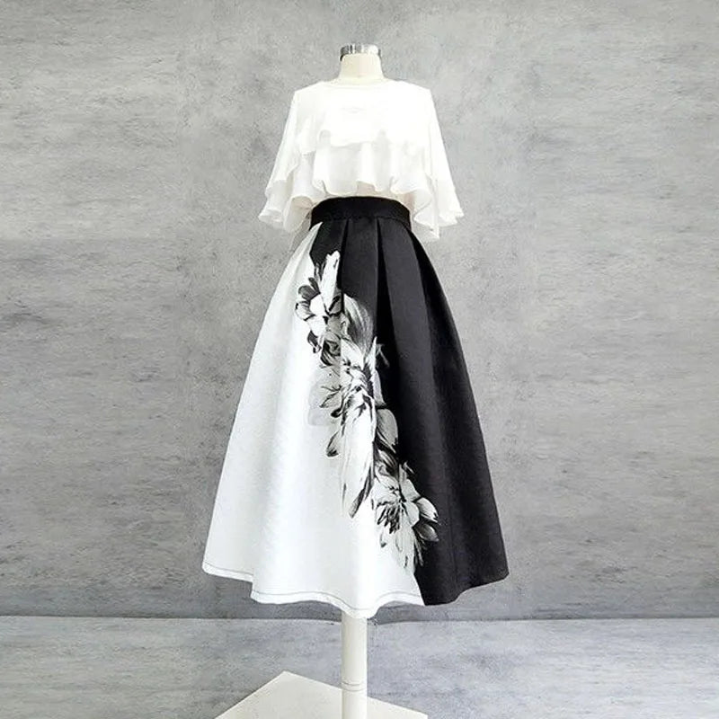 High Waist Jacquard  Vintage  A-line Skirt