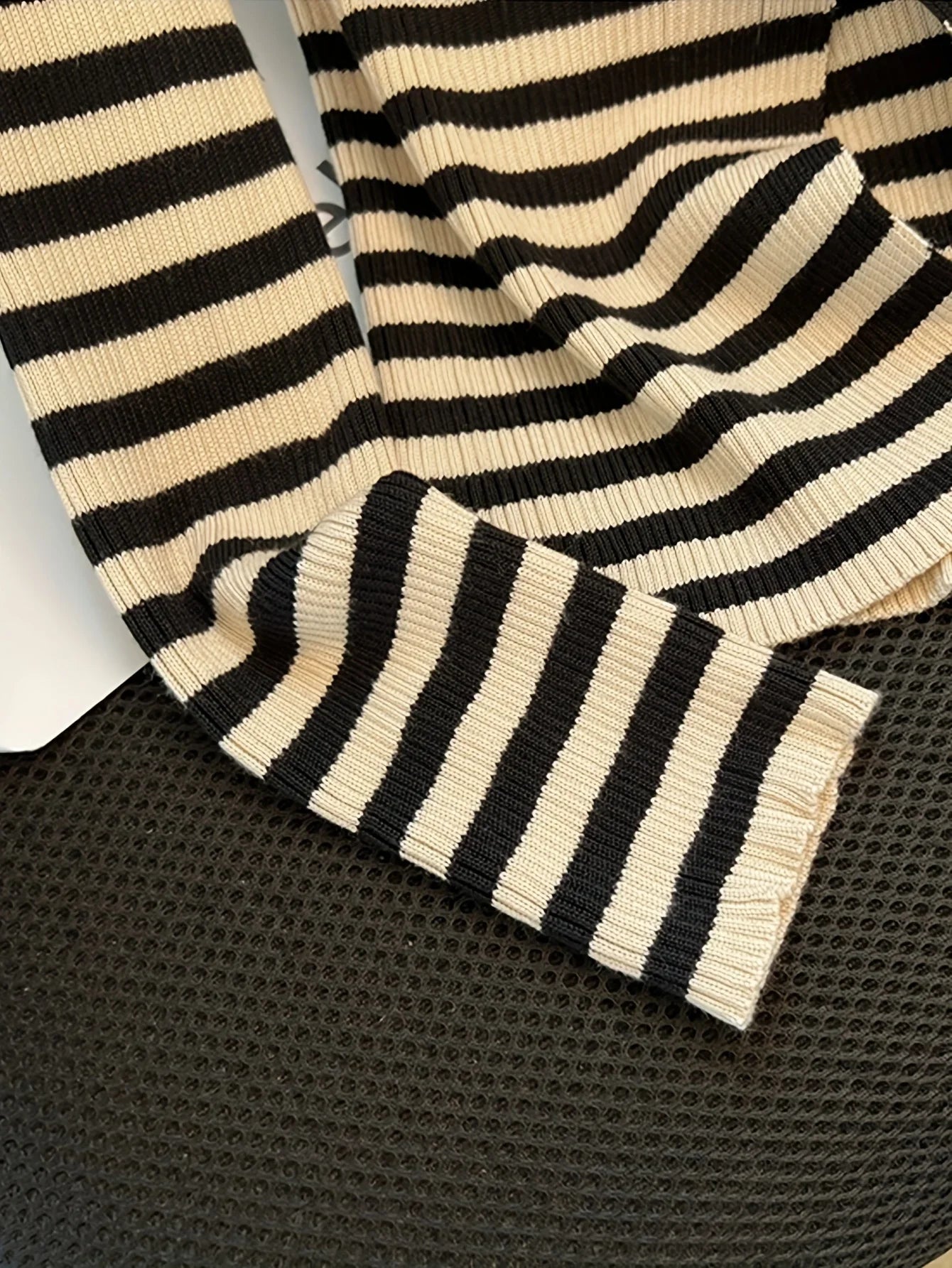 Striped Off Shoulder Knitted Top Casual Ruched Long Sleeve Split Sweater For Spring & Fall, Women's Clothing