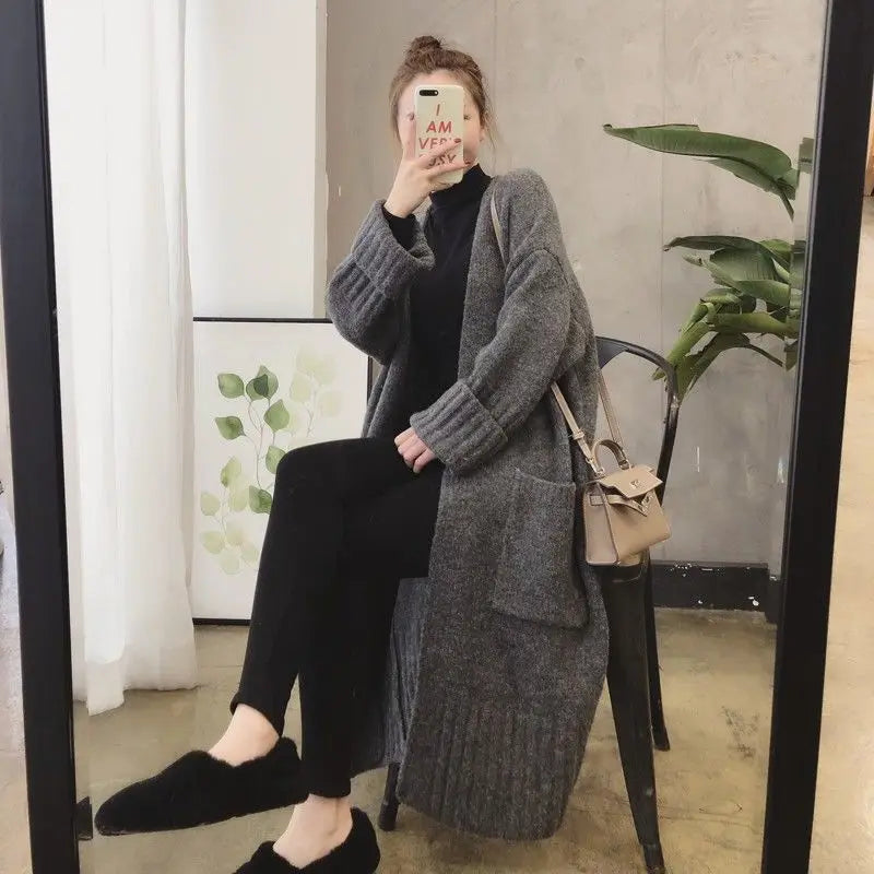 Sweater Cardigan Female Spring and Autumn Sweater Coat Women Loose Medium Length Versatile Knitted Cardigan