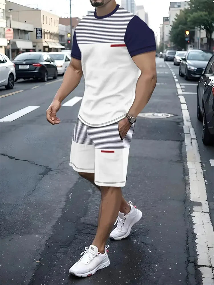Men's Short-sleeved Shorts Suit Summer Fashion Round Neck T-shirt, Shorts Two-piece Street Shooting Casual Clothing