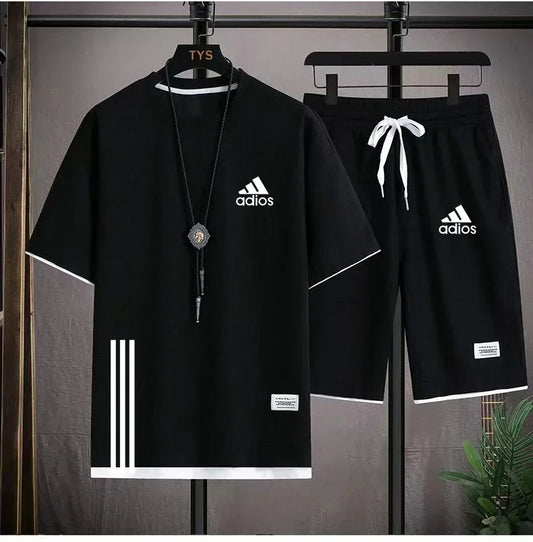 Fashionable casual trend men's sport suit short-sleeved T-shirt and outdoor summer sport shorts two-piece size M-3XL