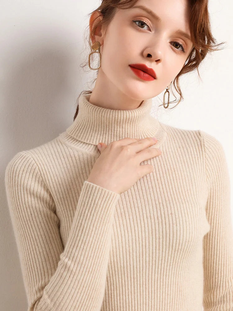 Women's Fall Turtleneck Sweater Knitted Soft Pullovers Cashmere Jumpers Basic Soft Sweaters For Women