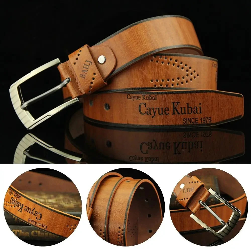 Leather Belt Letter Print Luxury Classic Buckle Business Cowboy Vintage Waistband Alloy Belts