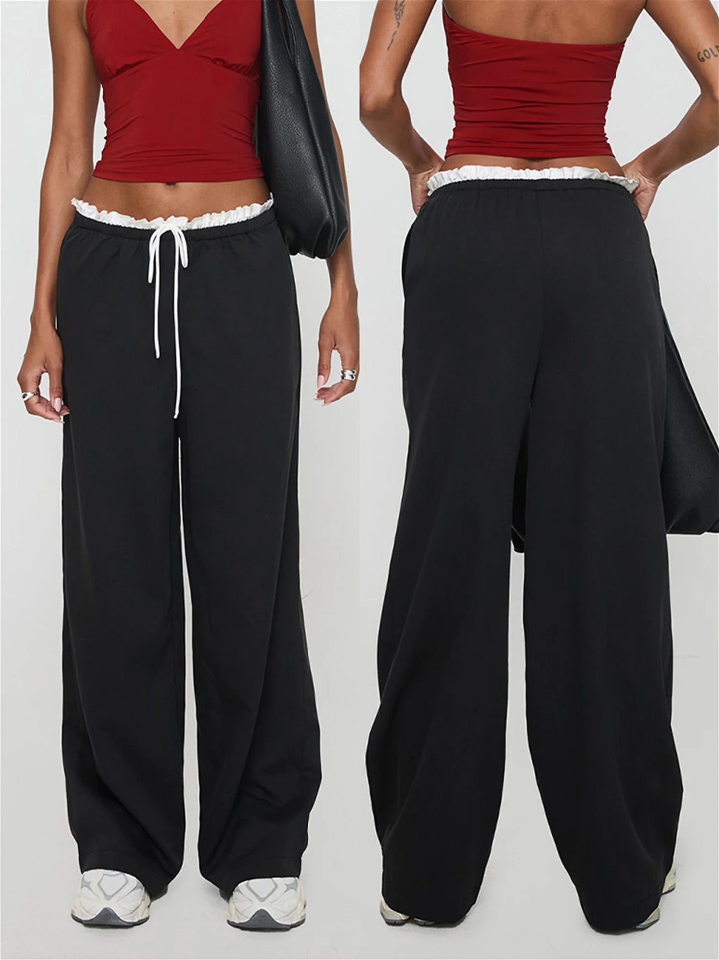 Women s High Waisted Wide Leg Palazzo Pants with Drawstring Waist and Side Pockets Casual Loose Fit Trousers for Work or Weekend