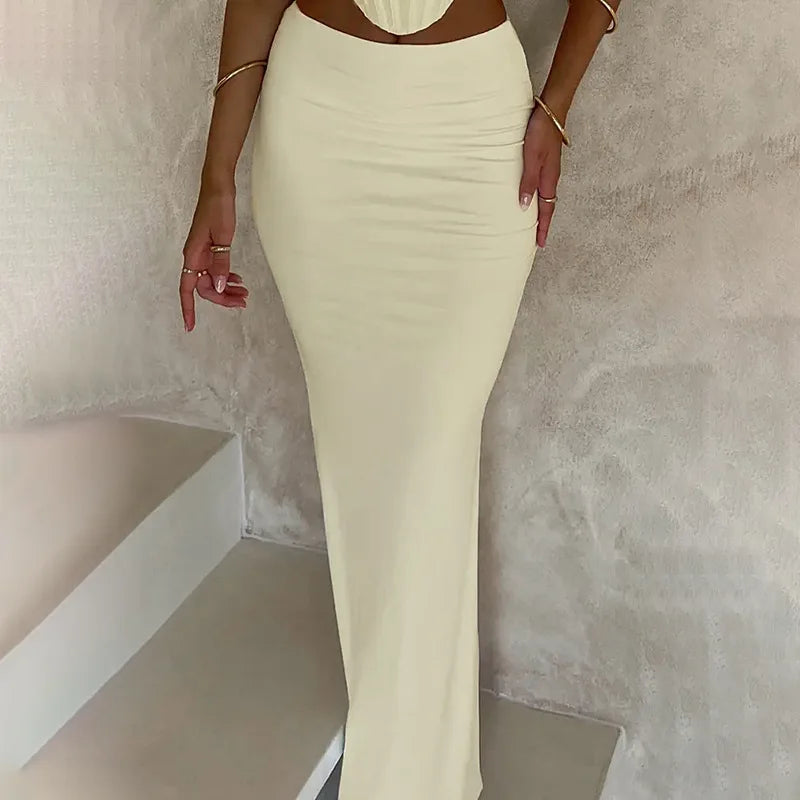 Elegant Black Trumpet Skirt Slim High Waist Office Long