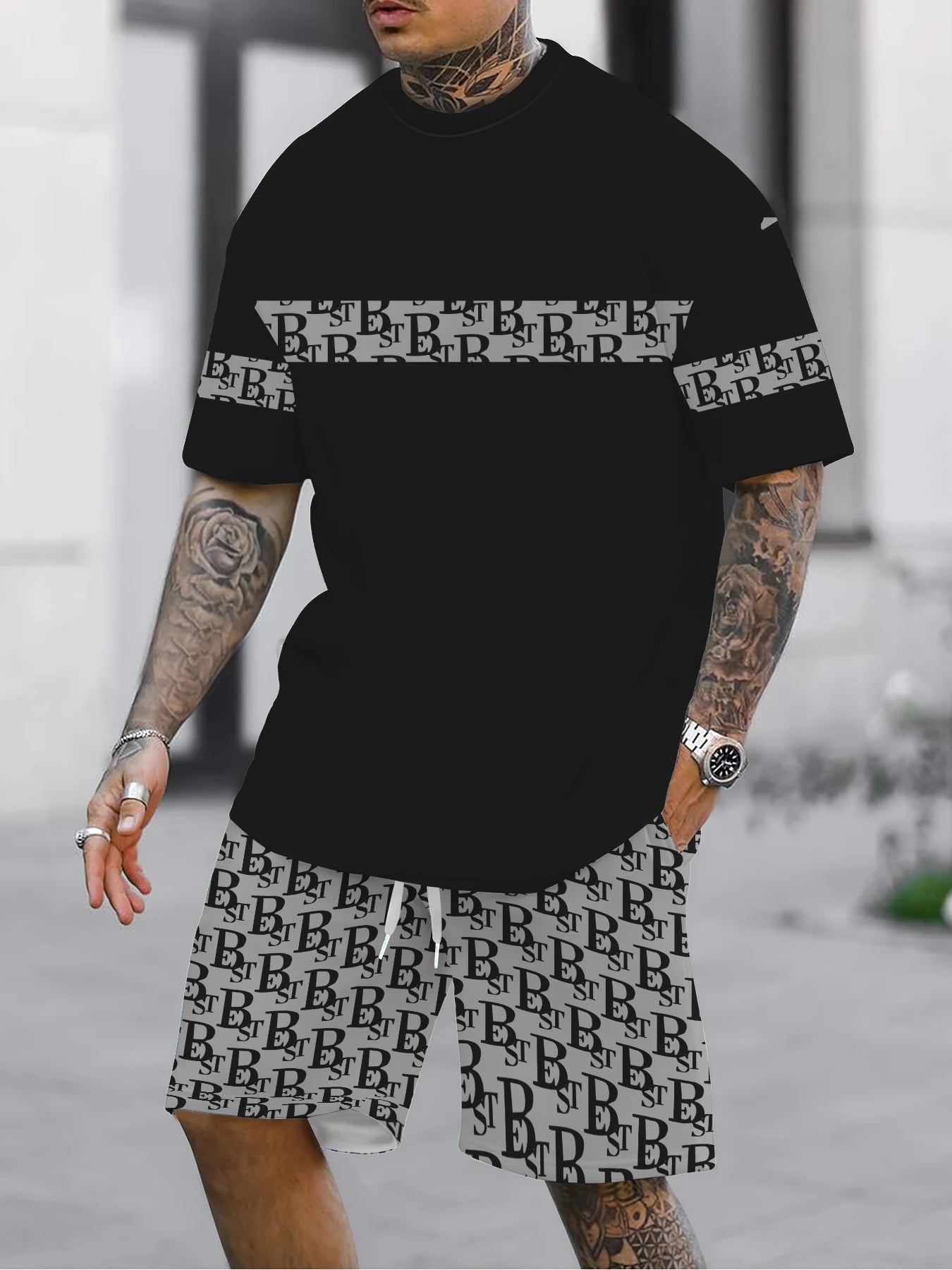 Summer  men's suit 3D printed men's short sleeves and shorts set Summer casual daily men's T-shirt Outdoor casual fashion