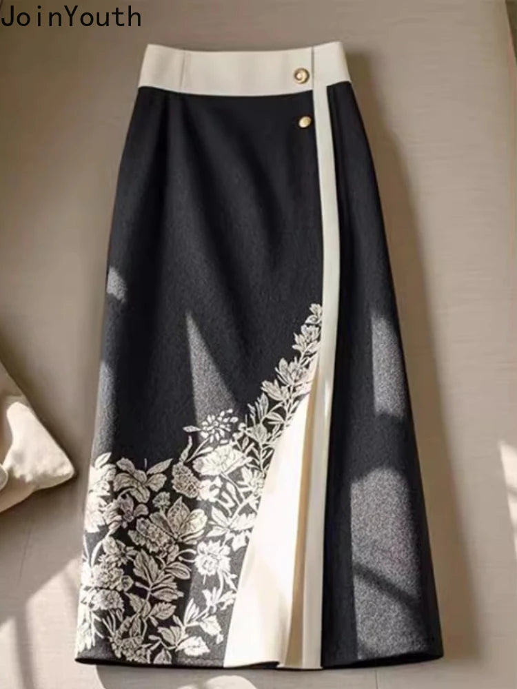 Vintage  High Waist Floral Print Skirt
