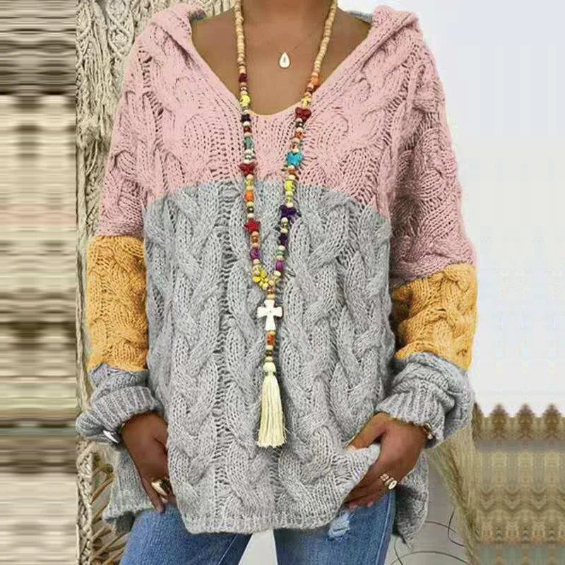 Women's Autumn Twist Knitted Sweater Casual Solid Hooded Pullovers Europe Style Jumpers Streetwear Women's Clothes