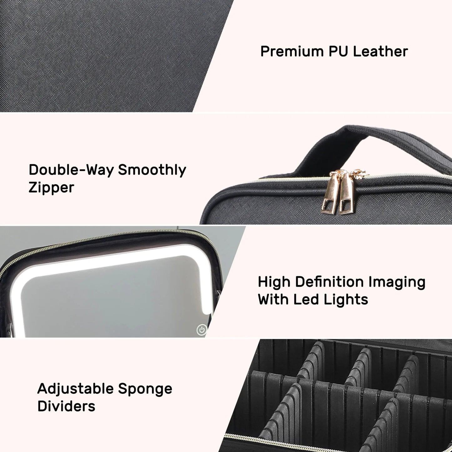 Travel Makeup Bag With LED Lighted Mirror, Makeup Case With Adjustable Dividers