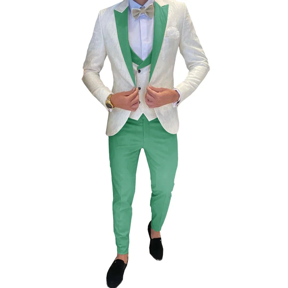 Ivory Men's Wedding Groom Suit 3 Piece Jacket Pants Vest Formal Tuxedo Elegant Men's Custom Suit  Bow tie not Included