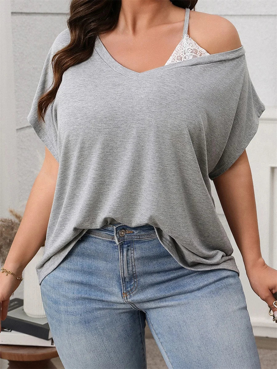 Women s Plus Size Off Shoulder  Sleeve Blouse Casual Loose Fit Top