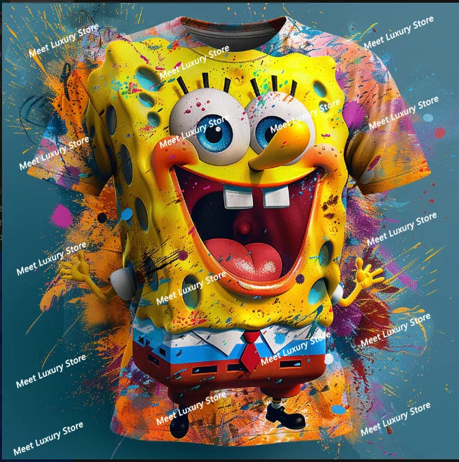 DOMIO 3d Men's Cartoon Anime SpongeBob SquarePants Men T-shirt Short Sleeved Oversized  T-shirt /Adult Men Clothing T-shirt