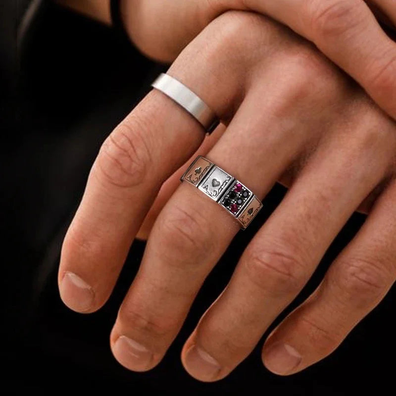 Vintage Lucky Poker Adjustable Open Rings For Women Men Playing Card Finger Stainless Steel Ring Fashion Party Jewelry