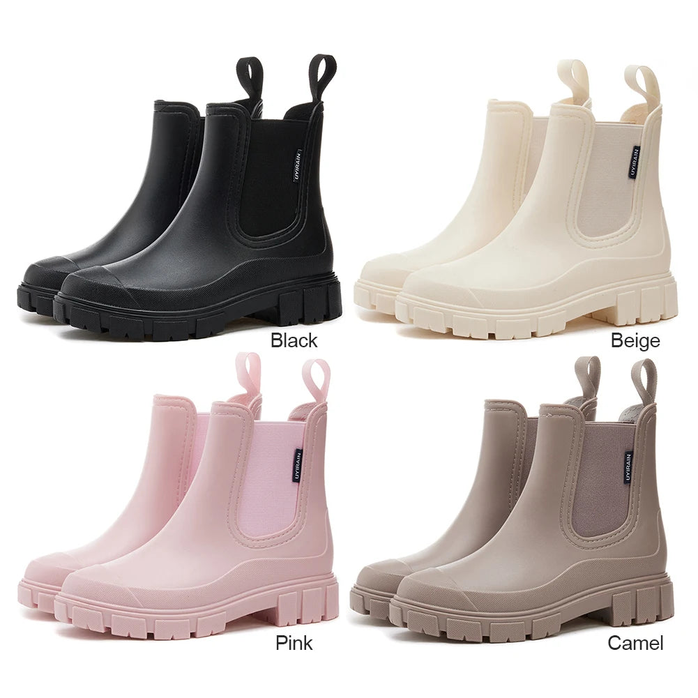 Waterproof Wellington Boots Thick Sole Short Boots Non-Slip Fashion Rain Boots Breathable Wide Toe