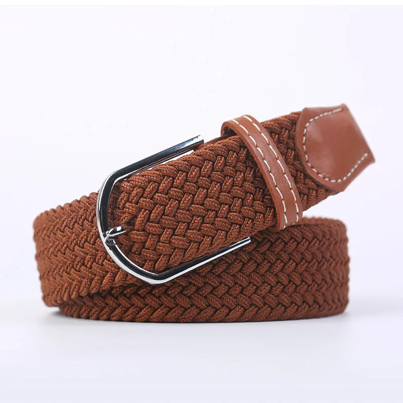 Casual Knitted Pin Buckle Belt Woven Canvas Elastic Expandable Braided Stretch Belts Women Jeans